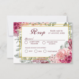 Cartão RSVP Rustic Burgundy Marsala e Casamento Floral Rosa