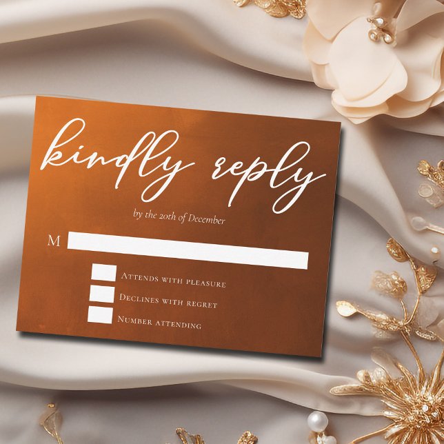 Cartão RSVP Rustic Burnt Orange Responde Rapidamente Casamento (Criador carregado)