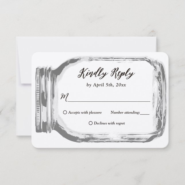 Cartão RSVP Rustic Country Burlap Mason Jar Kraft Casamento RS (Frente)