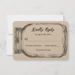 Cartão RSVP Rustic Country Burlap Mason Jar Kraft Casamento RS