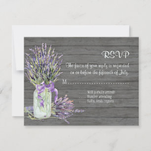 Cartão RSVP Rustic Country Mason Jar Lace em Floral de Lavanda
