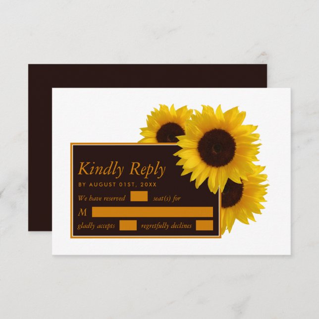Cartão RSVP Rustic Country Sunflower - Casamento Floral (Frente/Verso)
