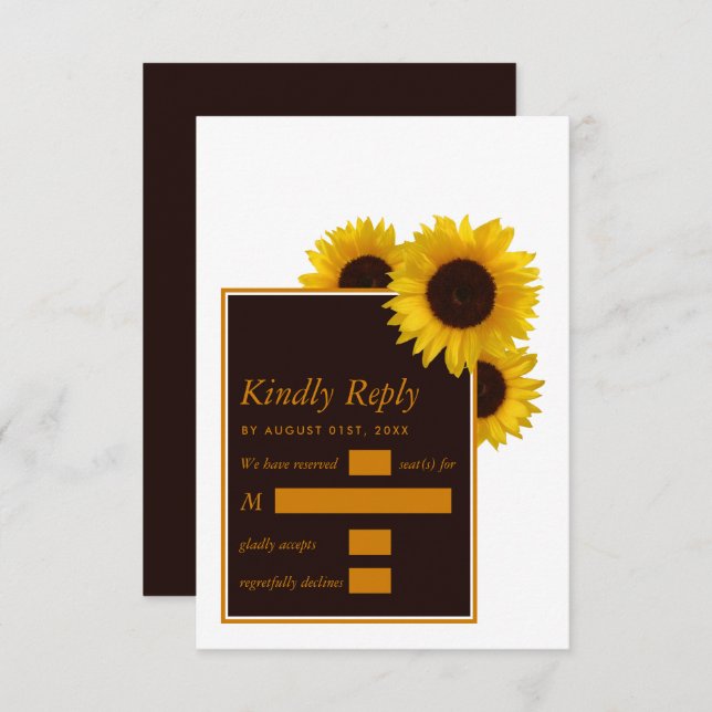 Cartão RSVP Rustic Country Sunflower - Casamento Floral (Frente/Verso)