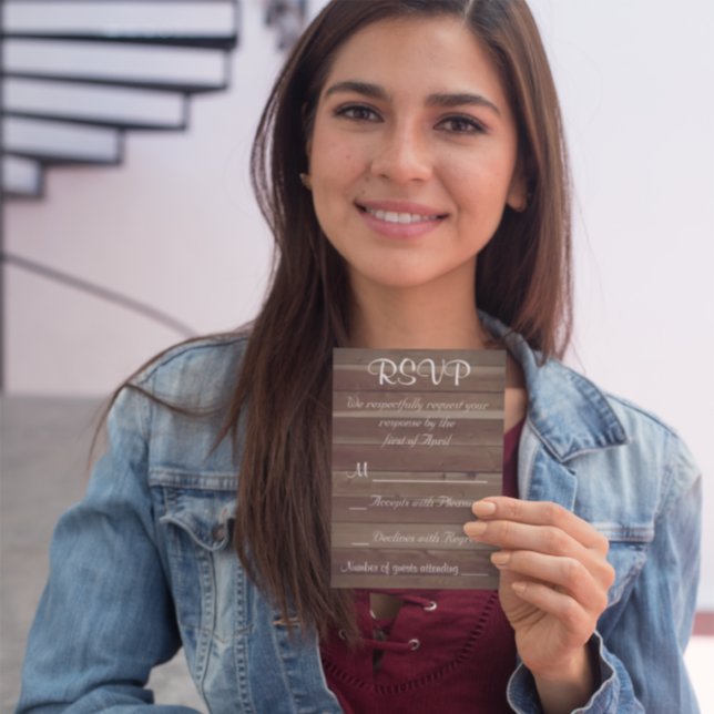 Cartão RSVP Rustic Country Wooden (Criador carregado)
