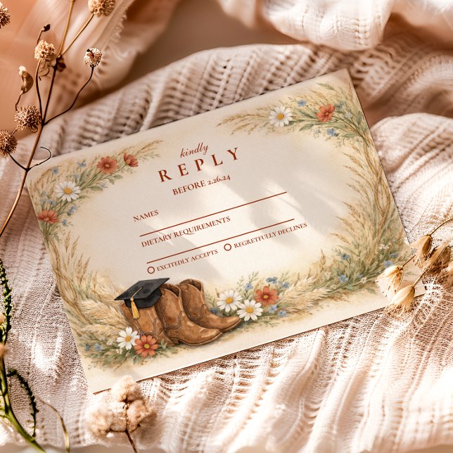 Cartão RSVP Rustic Cowgirl Graduation Party (Criador carregado)