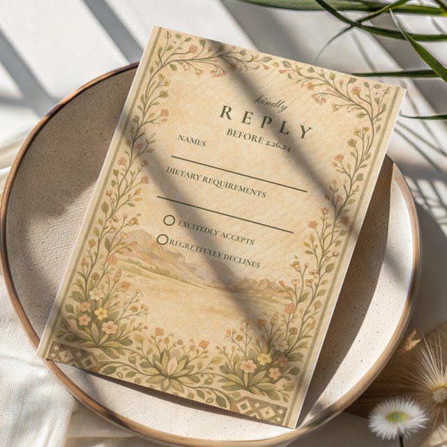 Cartão RSVP Rustic Desert Botanical Celebration (Criador carregado)