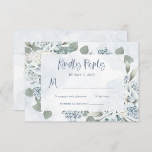Cartão RSVP Rustic Dusty Blue Floral Casamento por Aquarela