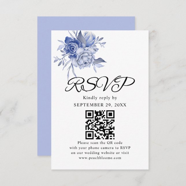 Cartão RSVP rustic dusty blue roses and other flowers (Frente/Verso)