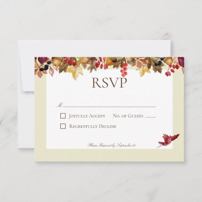 Cartão RSVP Rustic Fall Deixa O Casamento Ao Solo (Frente)
