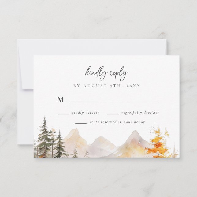 Cartão RSVP Rustic Fall Mountain Pine Forest Wedding (Frente)
