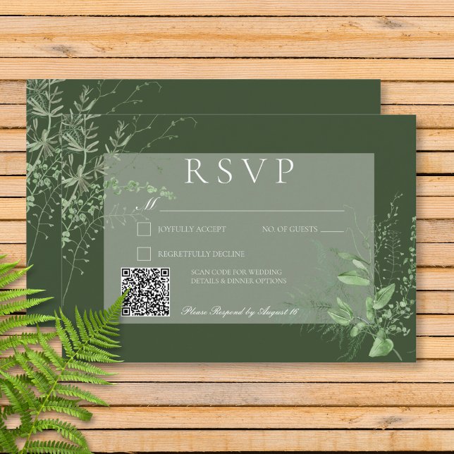 Cartão RSVP Rustic Fern Foliage Emerald Green (Criador carregado)