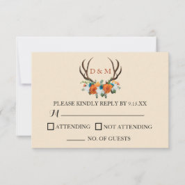 Cartão RSVP Rustic Floral Antlers BOHO Wedding