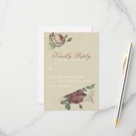 Cartão RSVP Rustic Floral Burgundy Marsala Blush Rosas Moderno