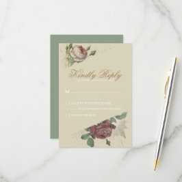 Cartão RSVP Rustic Floral Burgundy Marsala Blush Rosas Moderno