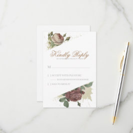 Cartão RSVP Rustic Floral Burgundy Marsala Blush Rosas Moderno