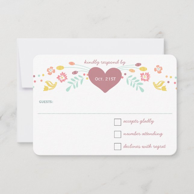 Cartão RSVP Rustic Floral Garland Folk Art Marsala Casamento (Frente)