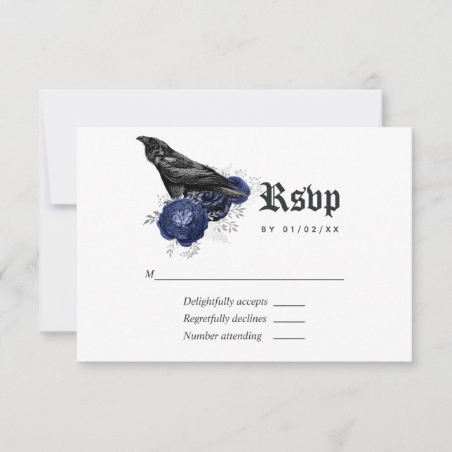 Cartão RSVP Rustic Floral Raven Gothic Wedding (Frente)