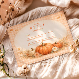 Cartão RSVP Rustic Gingham Pumpkin Fall Graduation