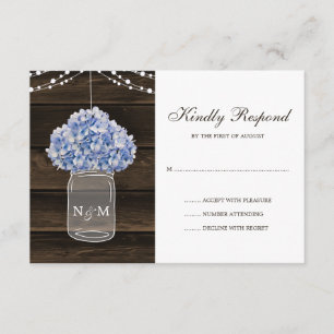 Cartão RSVP Rustic Hydrangea Mason Jar Barn Wood Casamento RSV