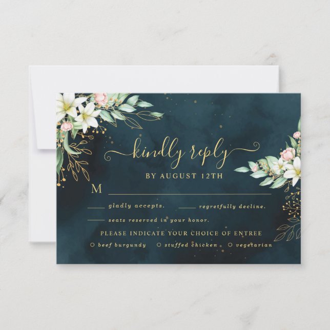 Cartão RSVP Rustic Lily Floral Dusty Eucalyptus Greenery (Frente)