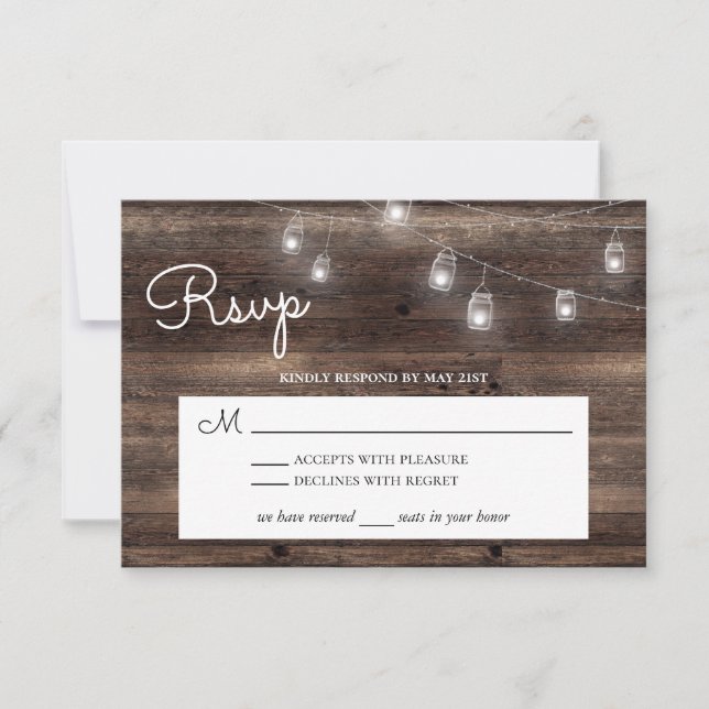 Cartão RSVP Rustic Mason Jar Barn Wood (Frente)