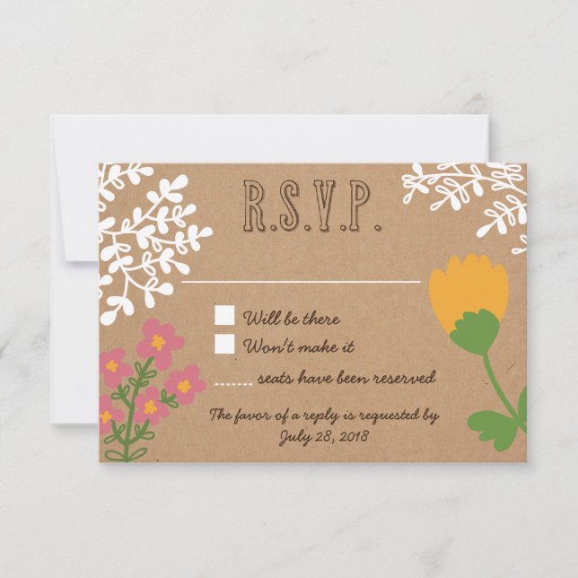 Cartão RSVP Rustic Mason Jar com Flores no Artesanato Paper RS (Frente)