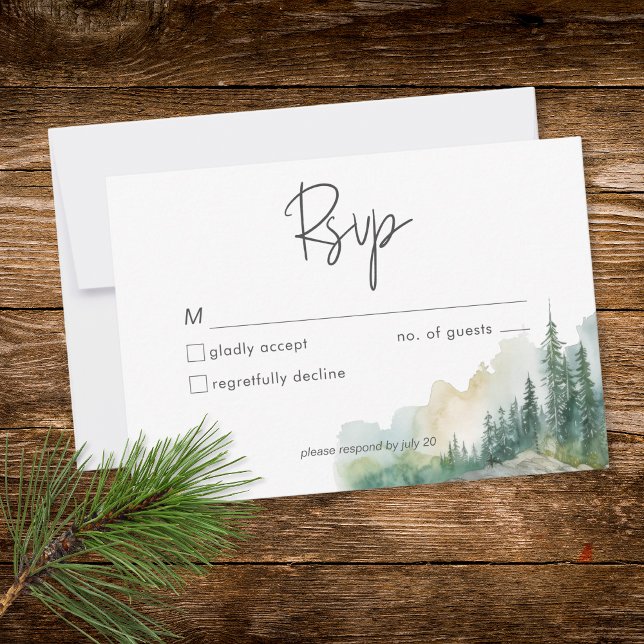 Cartão RSVP Rustic Mountain Lake Scene Watercolor Dinner (Rustic Mountain Lake Scene Watercolor Dinner RSVP Card)