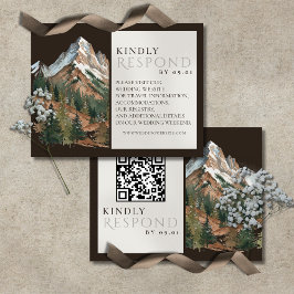 Cartão RSVP Rustic Mountain Landscape Watercolor Wedding QR