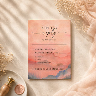 Cartão RSVP Rustic Mountain Sunset Watercolor Escolha das Refe
