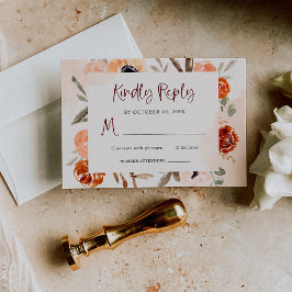 Cartão RSVP Rustic Orange Boho | Casamento com Blush Watercolo