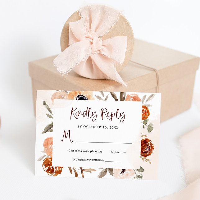 Cartão RSVP Rustic Orange Boho | Casamento por Aquarela (Criador carregado)