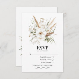 Cartão RSVP Rustic Pampas Grass White Floral Bohemian Wedding