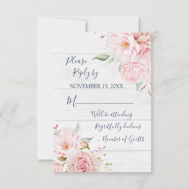Cartão RSVP Rustic Pink Floral Spring Wedding Response Card (Frente)