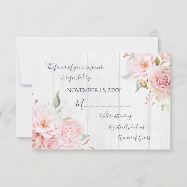 Cartão RSVP Rustic Pink Floral Spring Wedding Response Card (Frente)