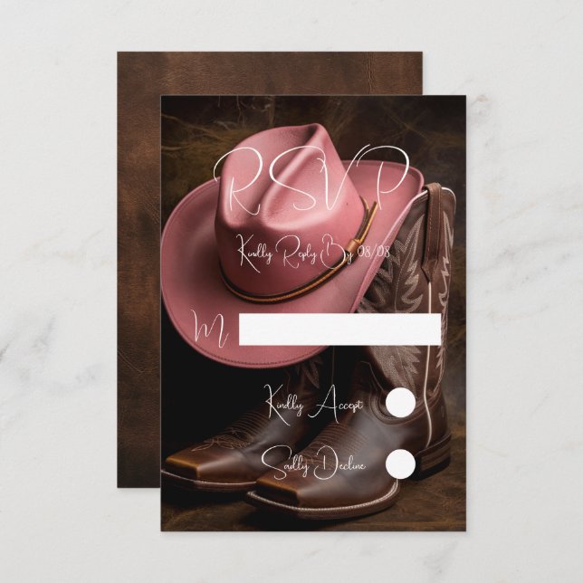 Cartão RSVP Rustic Romance: Boots and Hat Wedding (Frente/Verso)