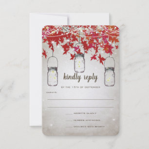 Cartão RSVP Rustic Romantic Mason Jar Red e Silver Fall Folaf