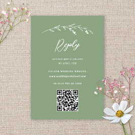 Cartão RSVP Rustic Sage Green Wildflower Código QR Casamento