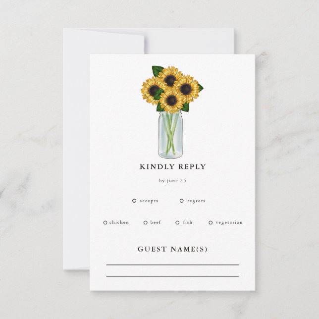 Cartão RSVP Rustic Sunflower Mason Jar Wedding (Frente)