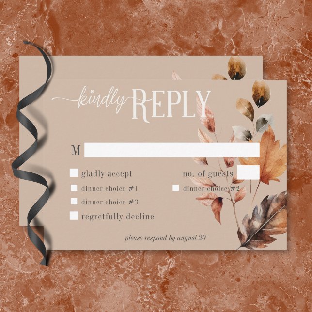 Cartão RSVP Rustic Tan Cream & Brown Fall Janta Floral (Rustic Tan Cream & Brown Fall Floral Dinner RSVP Card)