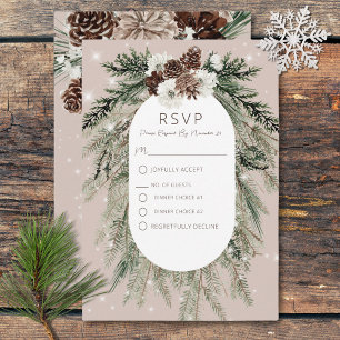 Cartão RSVP Rustic Tan Pine Winter Sparkle Dois Janto