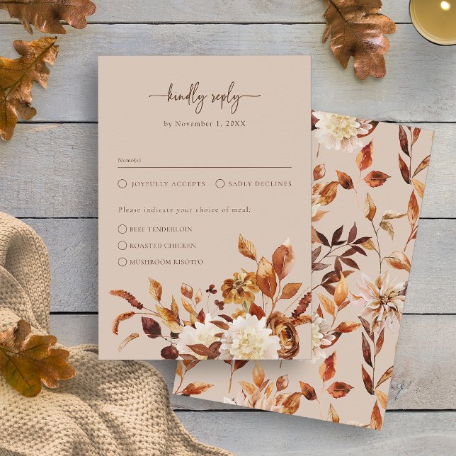 Cartão RSVP Rustic Taupe Sai do outono (Rustic Taupe Leaves Autumn RSVP Card by Painted Paperie
)