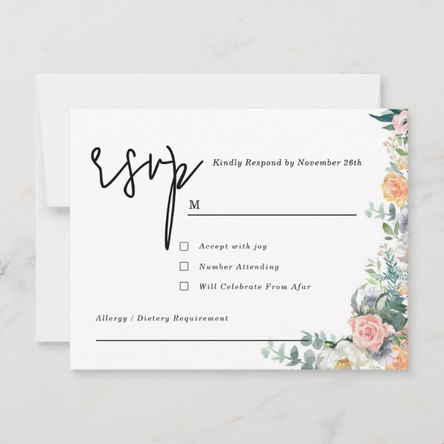 Cartão RSVP Rustic Terracotta and Orange Autumn Floral wedding (Frente)