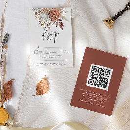 Cartão RSVP Rustic Terracotta Fall Florals Código QR Casamento