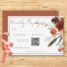 Cartão RSVP Rustic Terracotta Rust Flowers Casamento Código QR