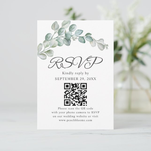 Cartão RSVP Rustic Watercolor Eucalyptus Greenery Wedding (Em pé/Frente)
