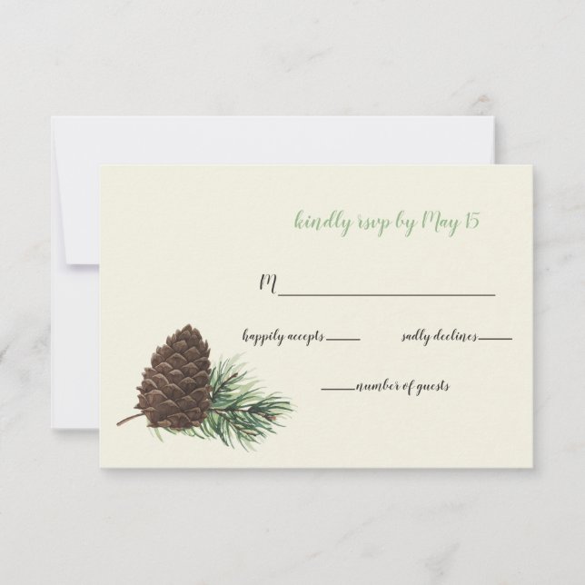 Cartão RSVP Rustic Watercolor Winter Forest Pine Cone Weding (Frente)