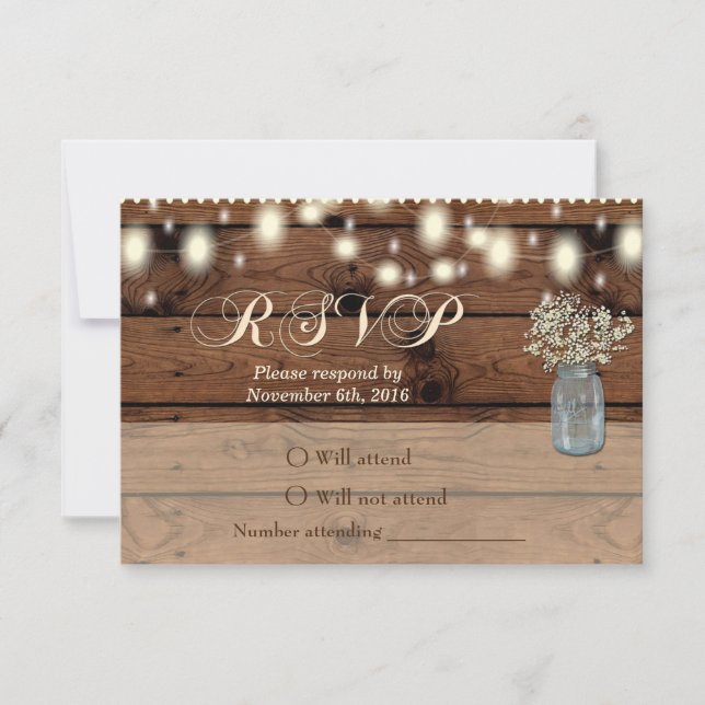 Cartão RSVP Rustic Wedding, Cartão RSVP, Rustic (Frente)