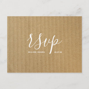 Cartão Rsvp Rustic Wedding   Script de papel Kraft