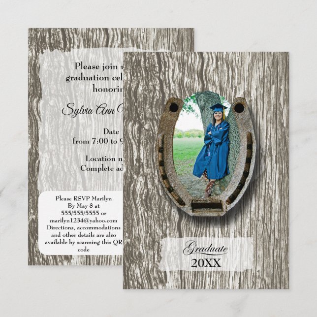 Cartão RSVP Rustic Western Graduation Party invitation (Frente/Verso)