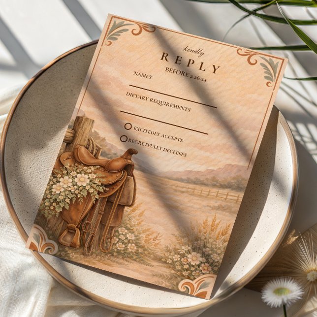Cartão RSVP Rustic Western Ranch Wedding (Criador carregado)